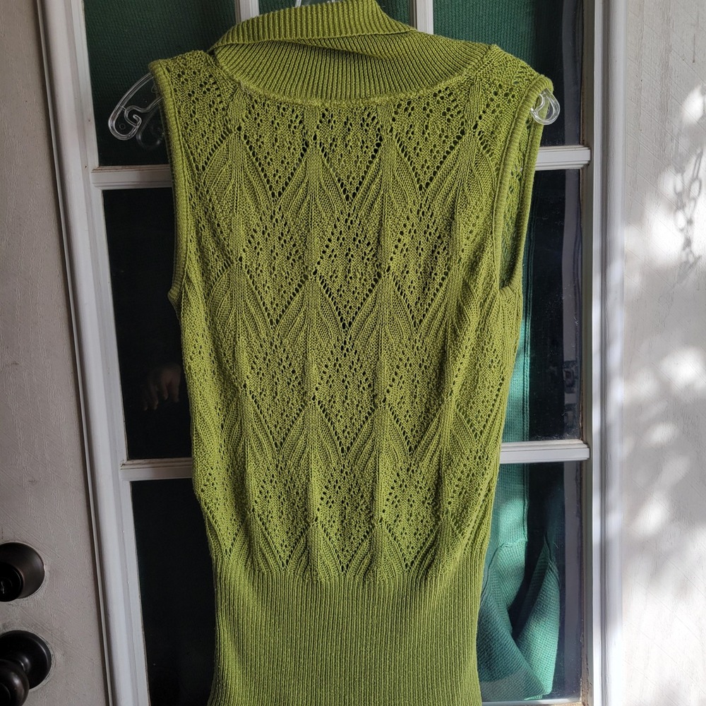 Wet Seal Y2K Lime Green Pointelle Knit Cowl‎ Neck Sweater Vest - Picture 4 of 4